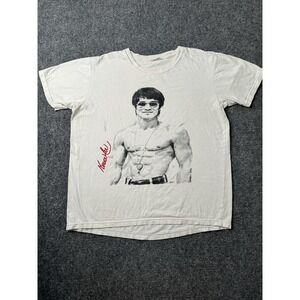 Mens T Shirt Bruce Lee Graphic White Boxy Fit Short, Size L